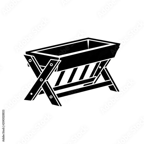 Manger icon, simple style a rustic wooden manger or trough used for feeding livestock, depicted as a minimalist vector graphic illustration, isolated on white background