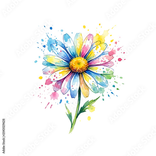 Colorful bouquet of tulips and daisies on transparent background