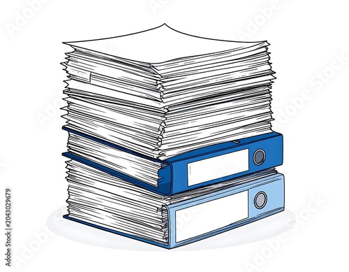 A stack of paperwork held together with two large binders