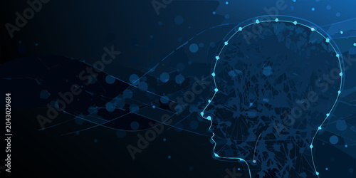 Tableau sur toile human head silhouette with neural network brain