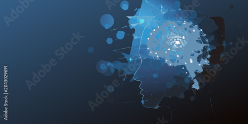Photos brain network illustration with blue abstract design