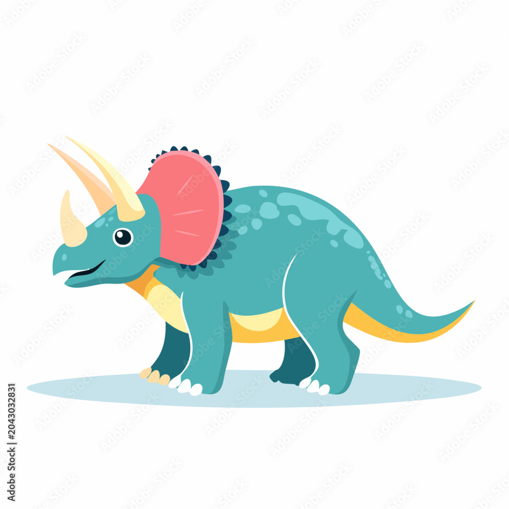 Naklejka premium Cute Cartoon Triceratops Dinosaur Illustration