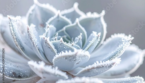 Echeveria succulent covered in frost, a delicate winter beauty.