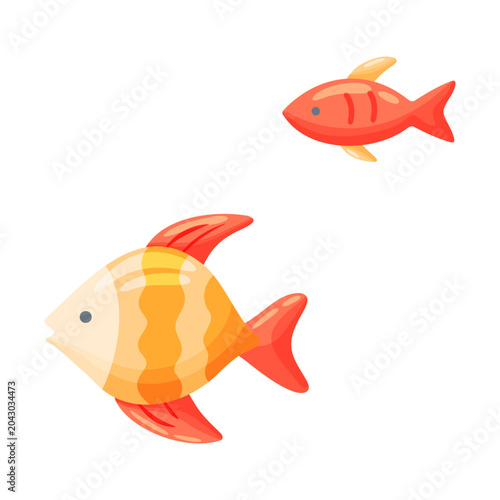Two Tropical Fish Orange Red Swimming Clipart
