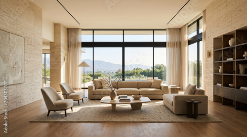 Luxury minimalist living room featuring premium materials