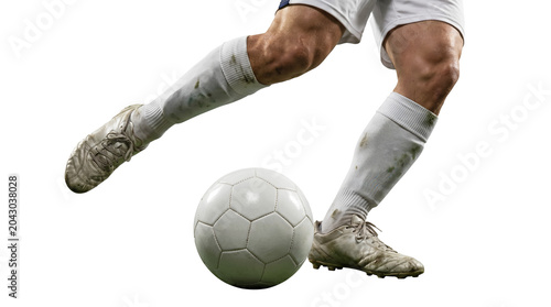 soccer player in uniform kicking ball