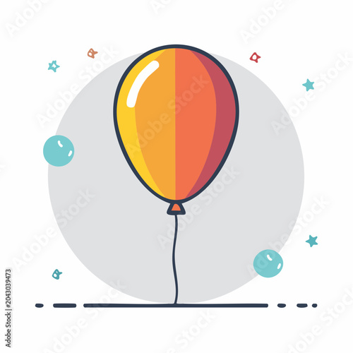 Stylized Balloon Illustration with Confetti and Stars