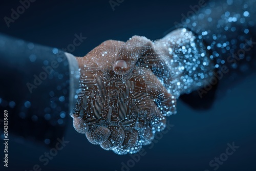 Digital handshake connecting human with tech