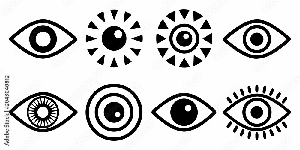 Fototapeta premium Eight Black Eye Symbols A Collection Of Vector Illustrations On White