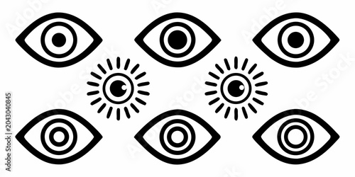 Fotografie Eight Black Eye Shapes And Two Iris Symbols Vector Illustration