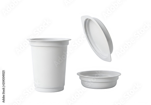 White plastic cup with lid and saucer set