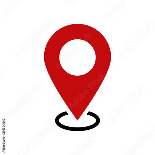 A solid red location pin icon with a circular base, representing a map marker or geographic position.