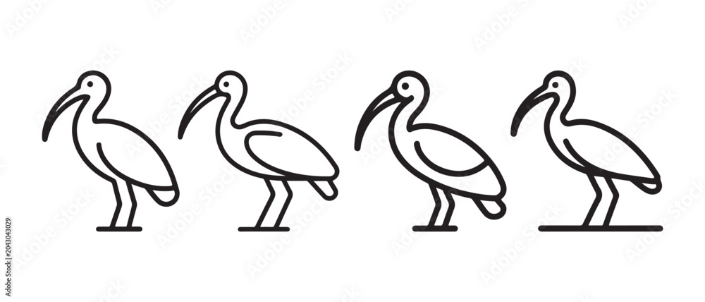Fototapeta premium Set of minimalist ibis bird line art icons. isolated on a white background in a clean vector style.