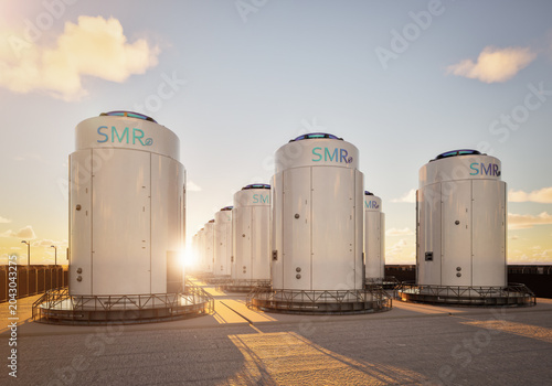 Group of smr or small modular nuclear reactors power plant