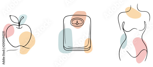 Bild auf Leinwand Minimalist line art illustration featuring a fresh apple a bathroom weighing sca