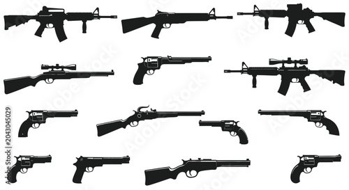 Foto Various types of guns and rifles.