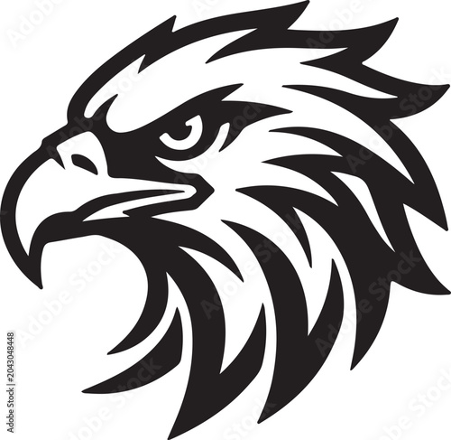 A geometric eagle illustration in black and white