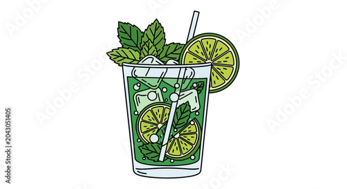 Obraz na płótnie Refreshing Mojito Cocktail with Lime and Mint Leaves.