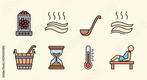 Obraz na plátně Sauna and Spa Accessories Collection with Heating Elements and Relaxation Items