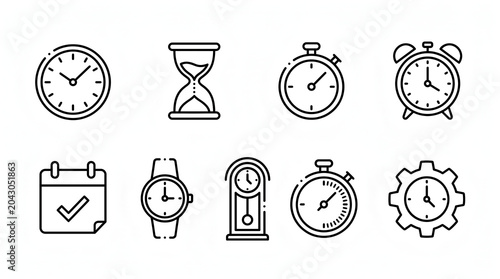 Minimal Timekeeping Icon Pack with Clean Linear Design Elements