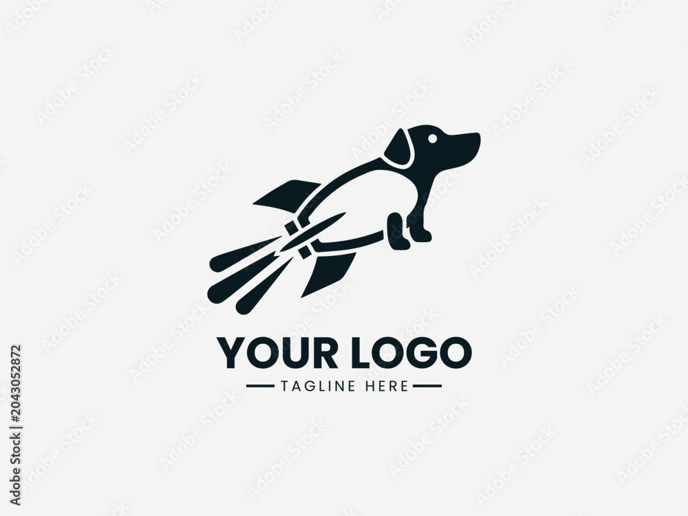 Obraz premium Rocket Dog black vector logo white background