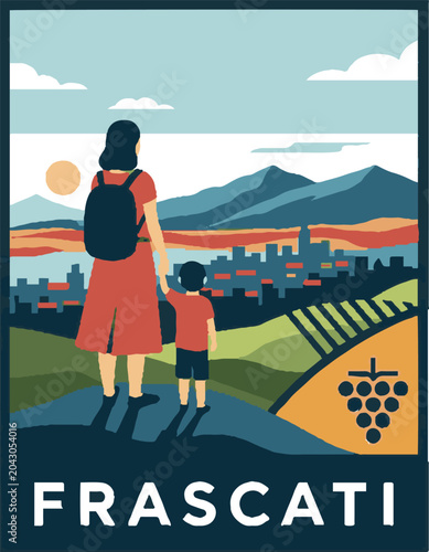 A Mother and Child Admire Scenic Landscape Viewpoint
