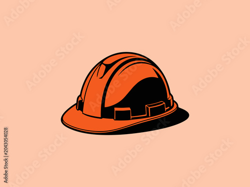 Simple flat illustration of an orange hard hat, symbolizing construction, safety, and labor. Ideal for industrial and professional projects.