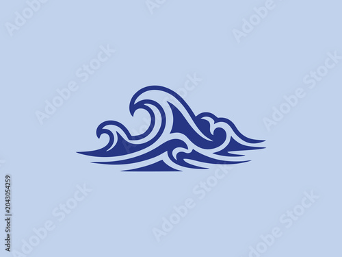 A clean vector illustration of stylized blue waves, representing the ocean, sea, and surf. Ideal for marine, nautical, or travel-related designs.