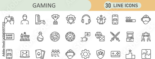 Konstfotografi Gaming 30 outline icon set for game enthusiasts and entertainment media with con