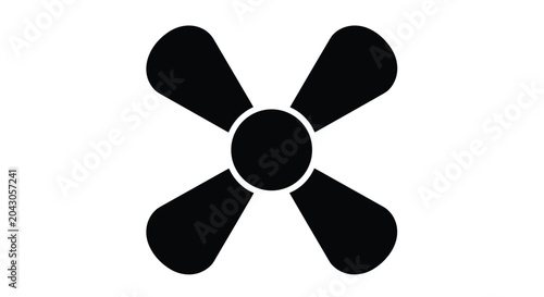 Simple black silhouette icon depicts four symmetric fan blades connected to a central circle on a white background.