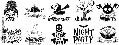 Schilderij op canvas Vector graphic illustration of various Halloween themed designs and phrases in b