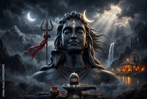 Lord Shiva meditation background concept for Maha Shivaratri festival celebration