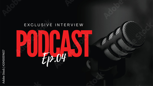Tableau sur toile Exclusive interview podcast episode four with a professional microphone on a sta
