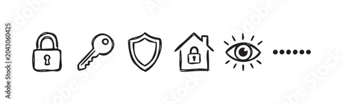 Konstfotografi Hand-drawn icons representing security, access control, smart home, biometric id