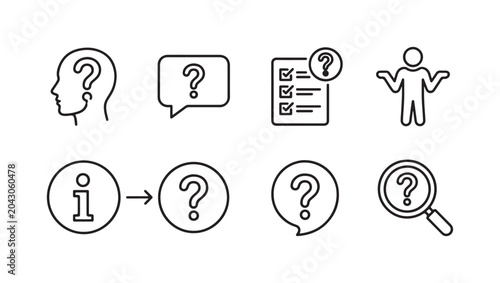 Tableau sur toile Line art icons representing questions, inquiry, information, and confusion