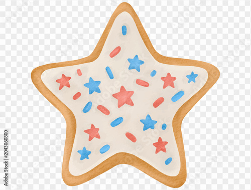 Watercolor star shaped sugar cookie festive celebration illustration Vector.