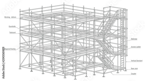 Tableau sur toile Detailed Architectural Scaffolding Structure with Stairs and Platforms