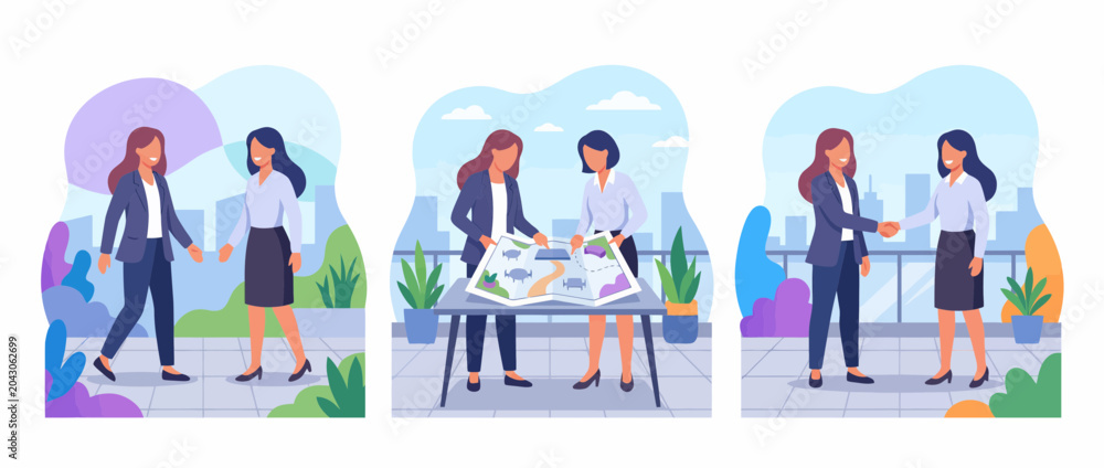 Fototapeta premium Businesswomen Agreement on Office Building Rooftop Terrace