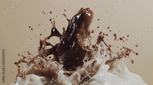 Chocolate bar emerging from milk splash