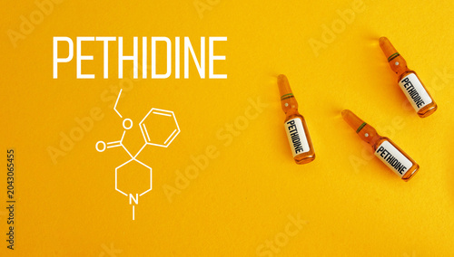 фотографія Pethidine Opioid Analgesic Medication Concept for Pain Management, Clinical Trea
