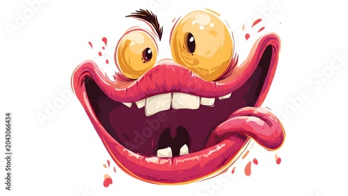 Cartoon Wide Mouth Laughing Face with Tongue Out