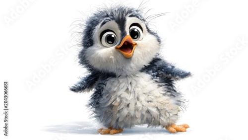 Cute Fluffy Baby Penguin Ready to Explore on White Background
