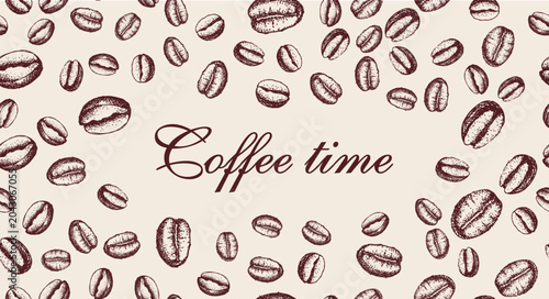 Coffee time,  beans pattern hand drawn