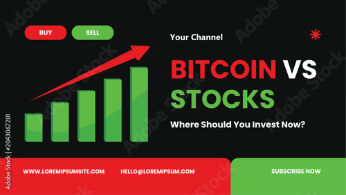 Tableau sur toile Bitcoin versus stocks investment comparison graphic with rising chart