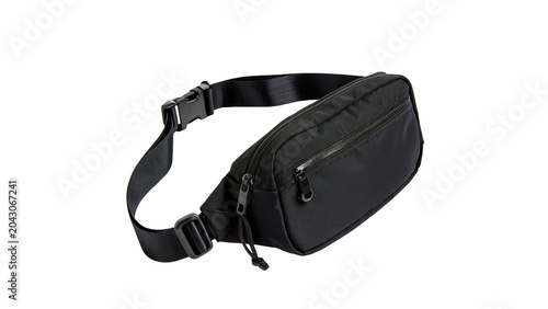 Φωτογραφία Modern black sport waist bag or fanny pack travel gear object isolated on transp