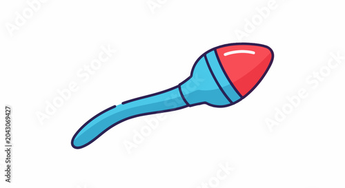 A simple, flat cartoon illustration of a blue and red plunger against a white background