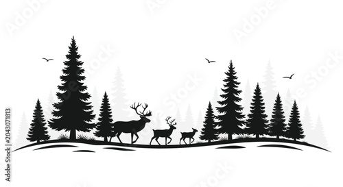 Canvastavla Deer Silhouette Forest Animals Wildlife.