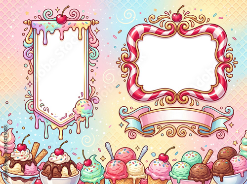 Ice cream parlor frame template png design 