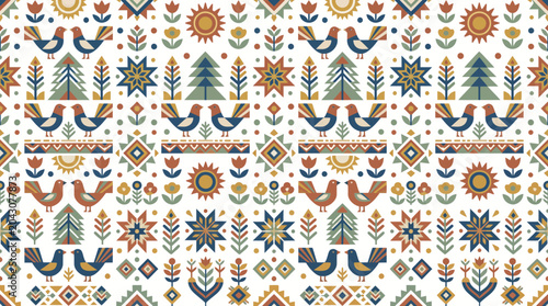 Fotografie Intricate Floral and Geometric Textile Pattern with Symmetrical Motifs for Fabrics and Crafts