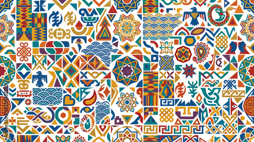 Bild auf Leinwand Colorful mosaic tile pattern featuring geometric design and decorative motifs in a tiled composition